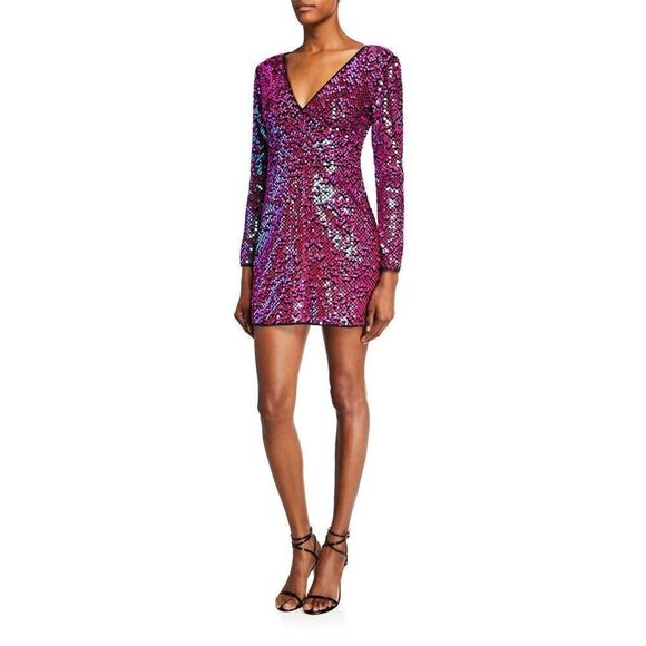 SHO x Tadashi Shoji Sz XXS Hot Pink Long Sleeve Paillette Body-Con Dress - Picture 1 of 16